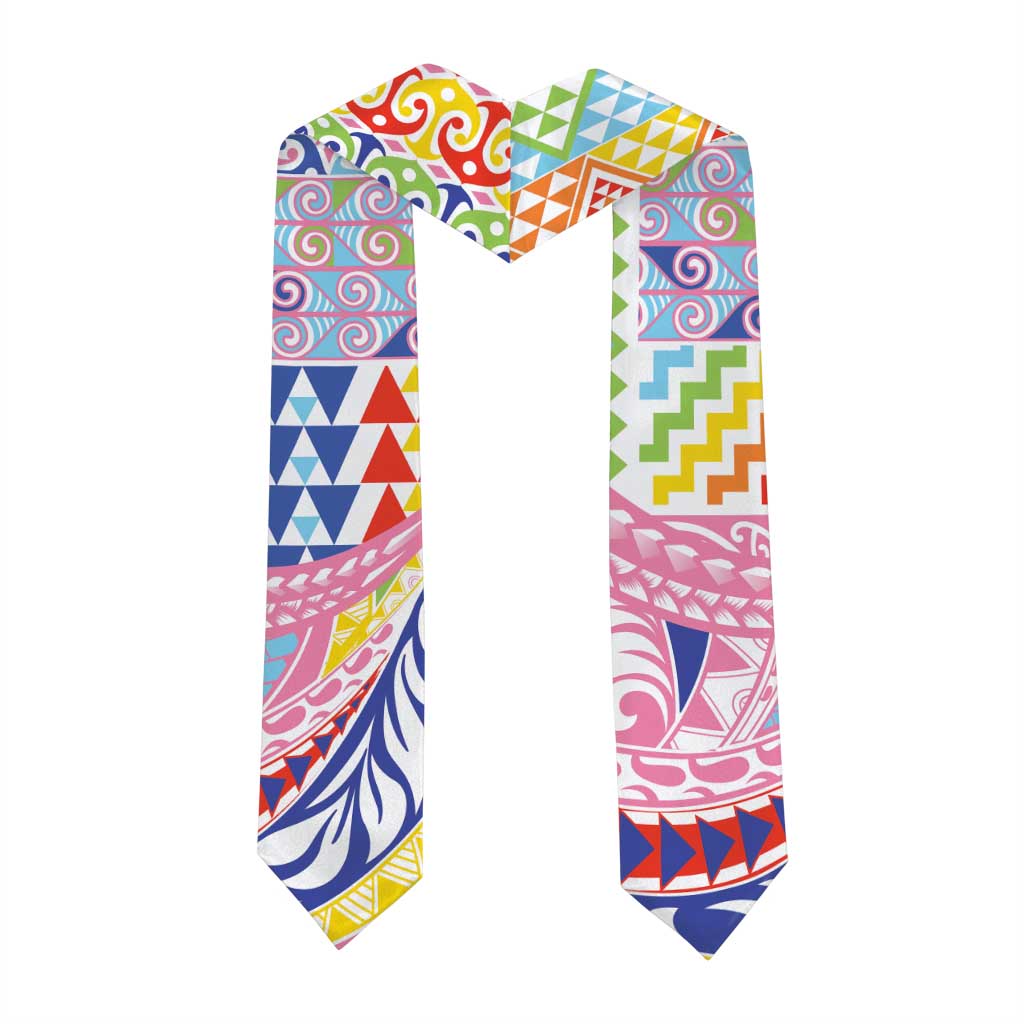 Maori Kowhaiwhai Taniko Patchwork Rainbow Motifs Graduation Stole