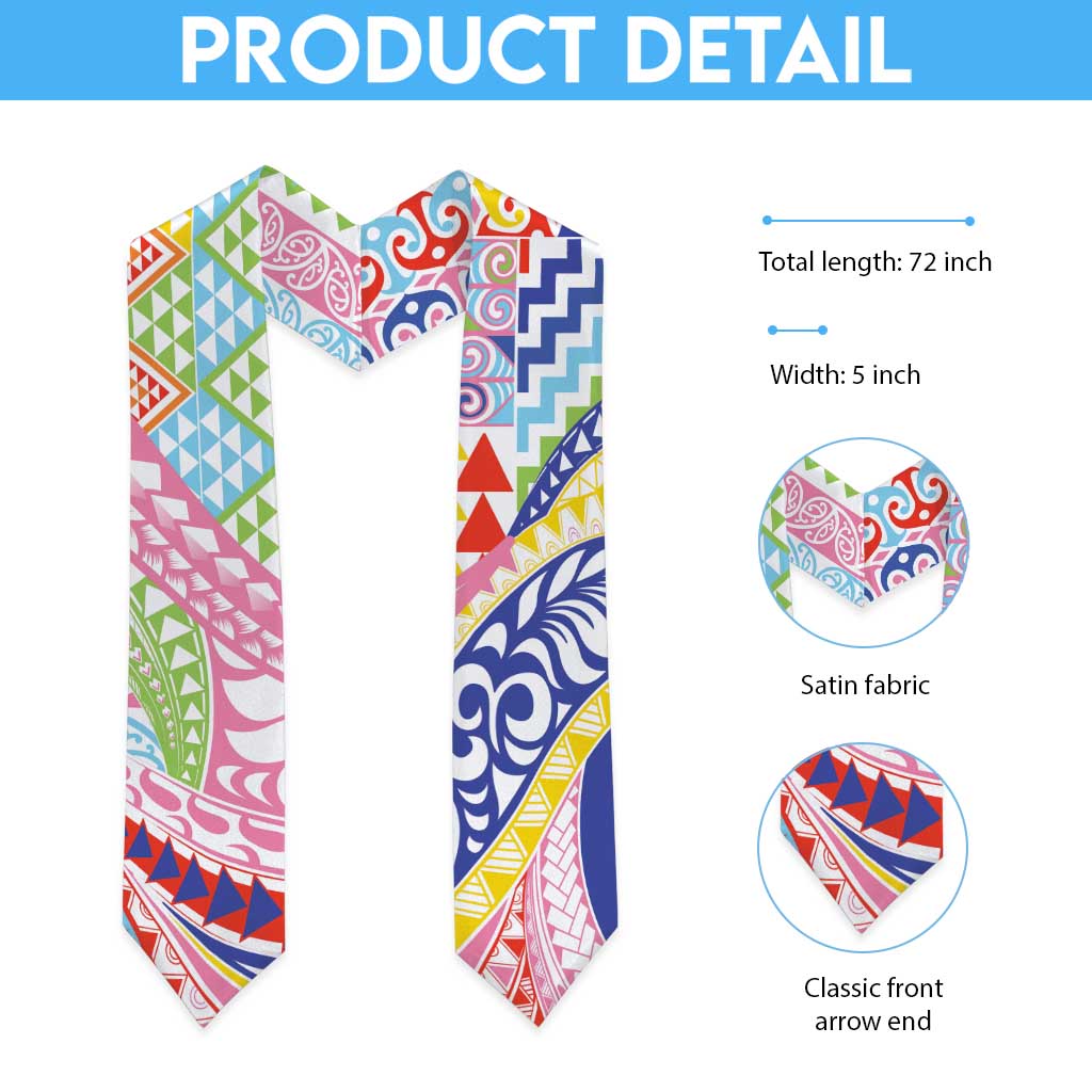 Maori Kowhaiwhai Taniko Patchwork Rainbow Motifs Graduation Stole