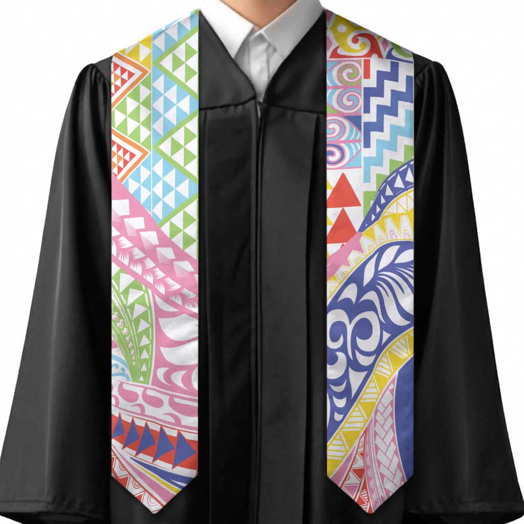 Maori Kowhaiwhai Taniko Patchwork Rainbow Motifs Graduation Stole