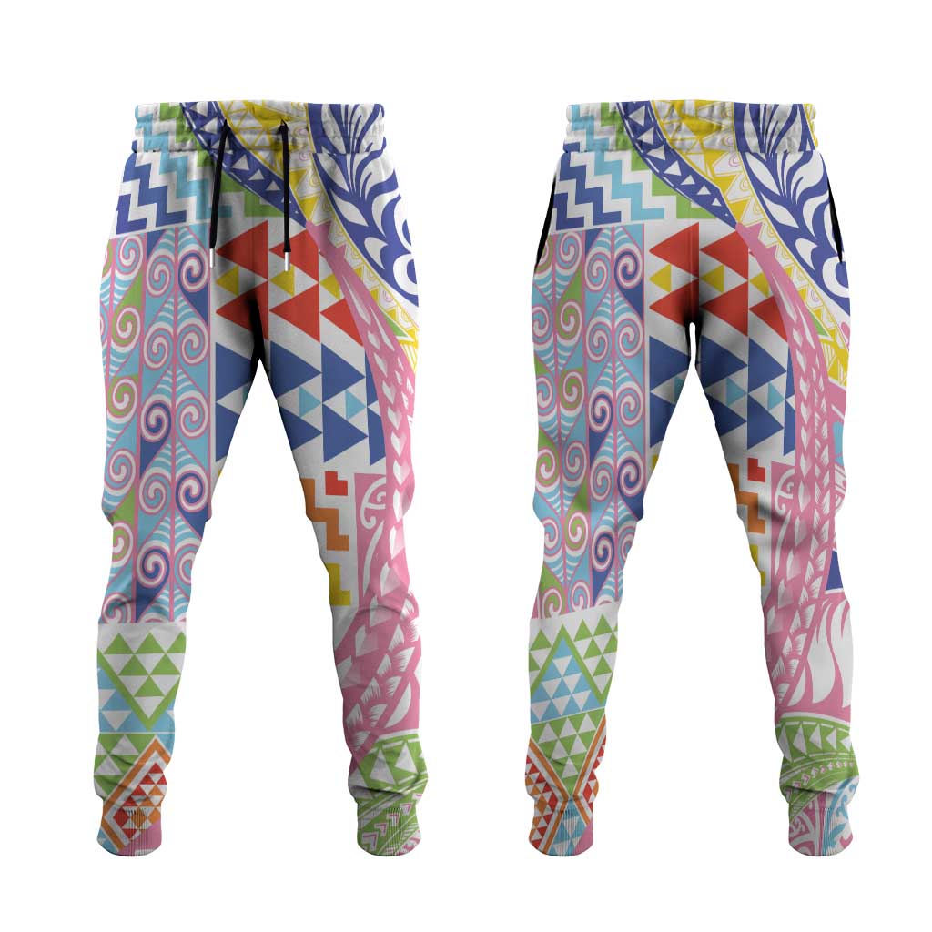 Maori Kowhaiwhai Taniko Patchwork Rainbow Motifs Jogger Pants