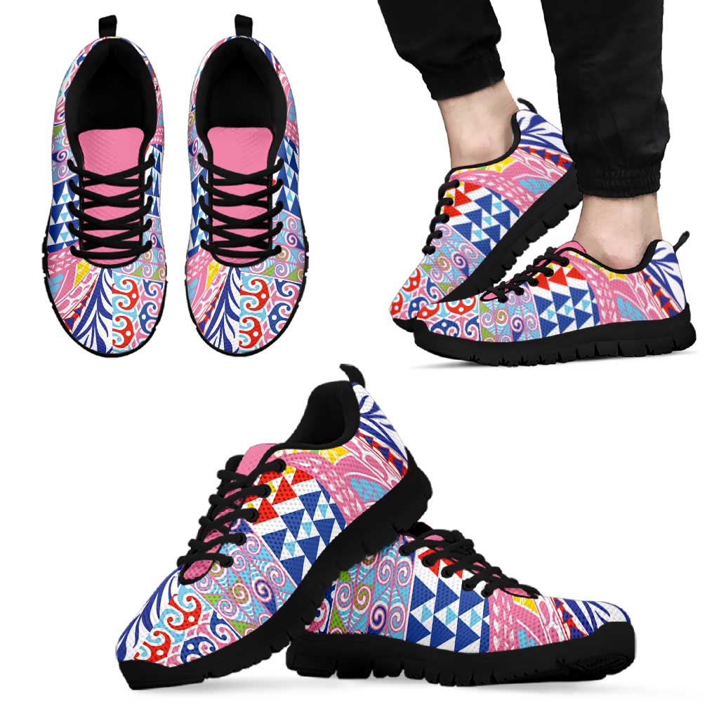 Maori Kowhaiwhai Taniko Patchwork Rainbow Motifs Sneakers