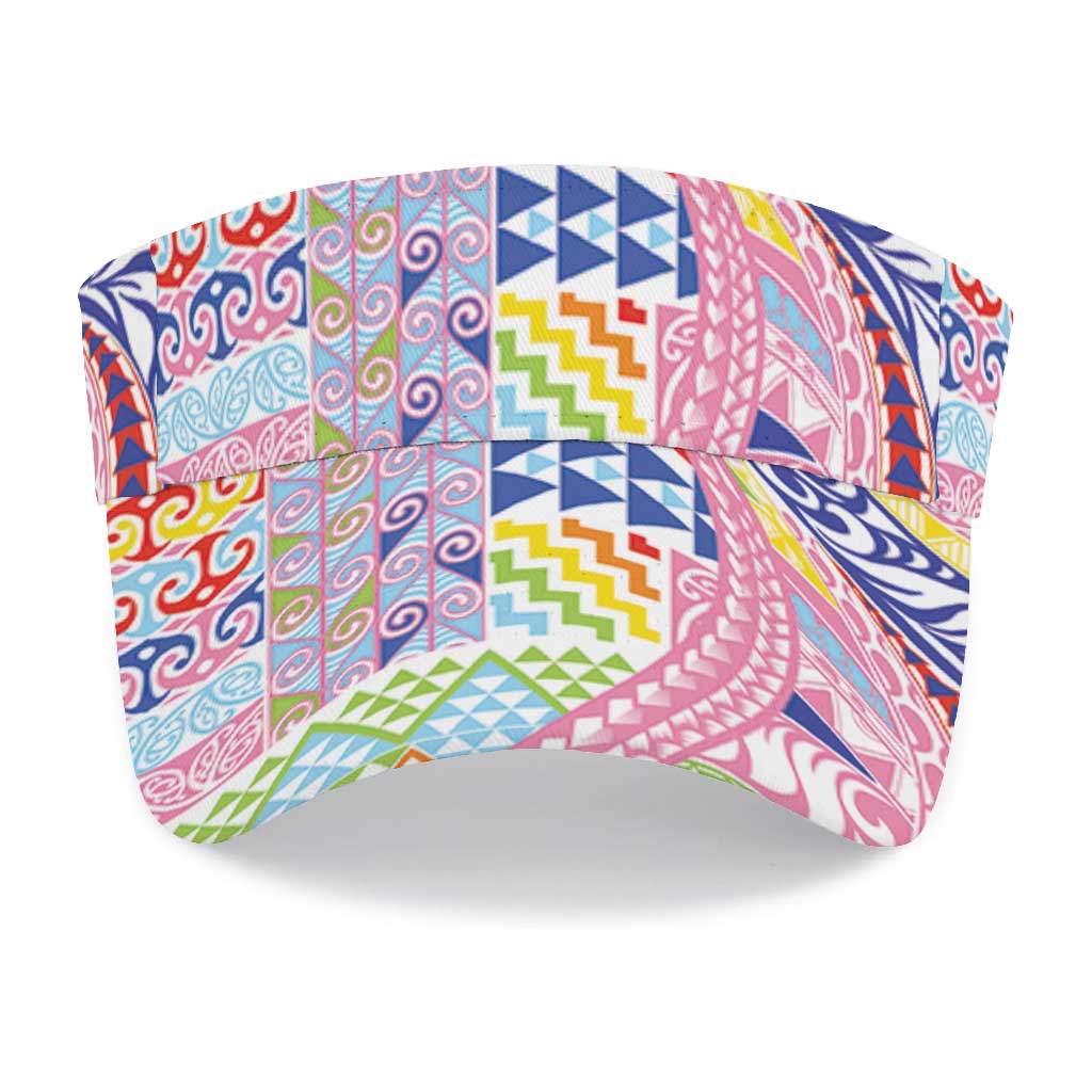 Maori Kowhaiwhai Taniko Patchwork Rainbow Motifs Sun Visor Cap