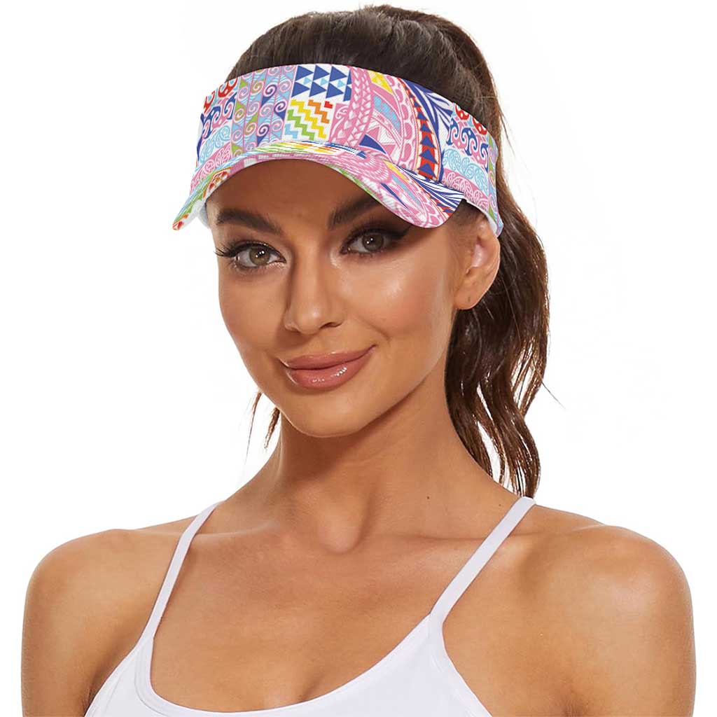 Maori Kowhaiwhai Taniko Patchwork Rainbow Motifs Sun Visor Cap