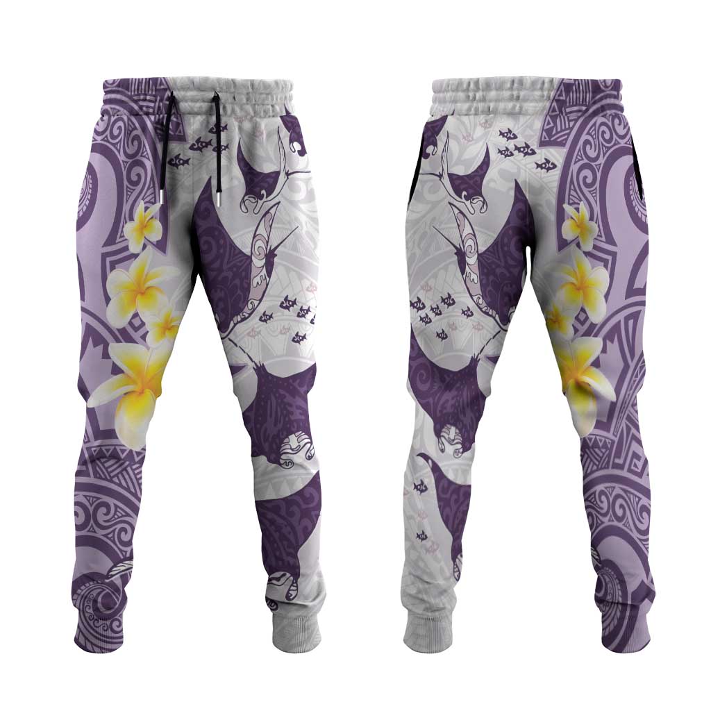 Maori Manta Ray Plumeria Deep Purple Jogger Pants LT01 Purple - Polynesian Pride