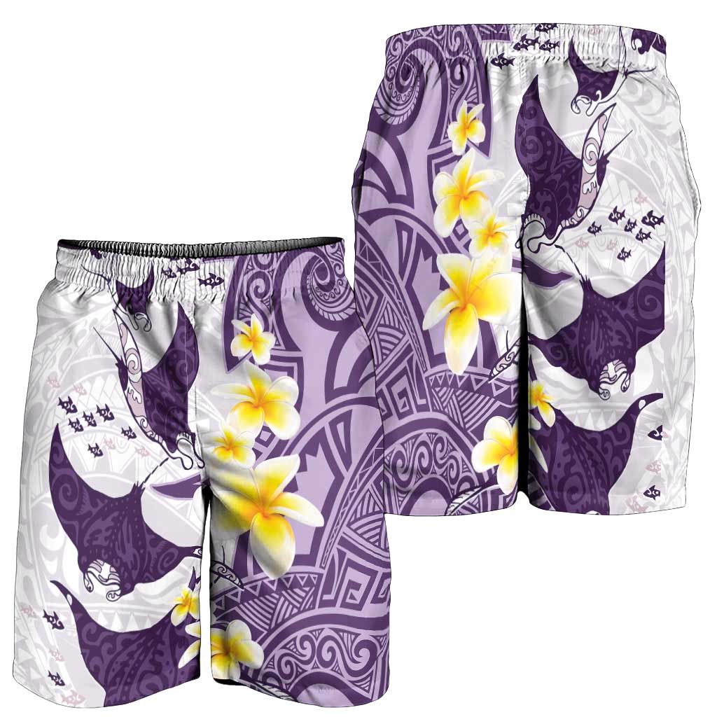 Maori Manta Ray Plumeria Deep Purple Shorts for Men LT01 - Polynesian Pride