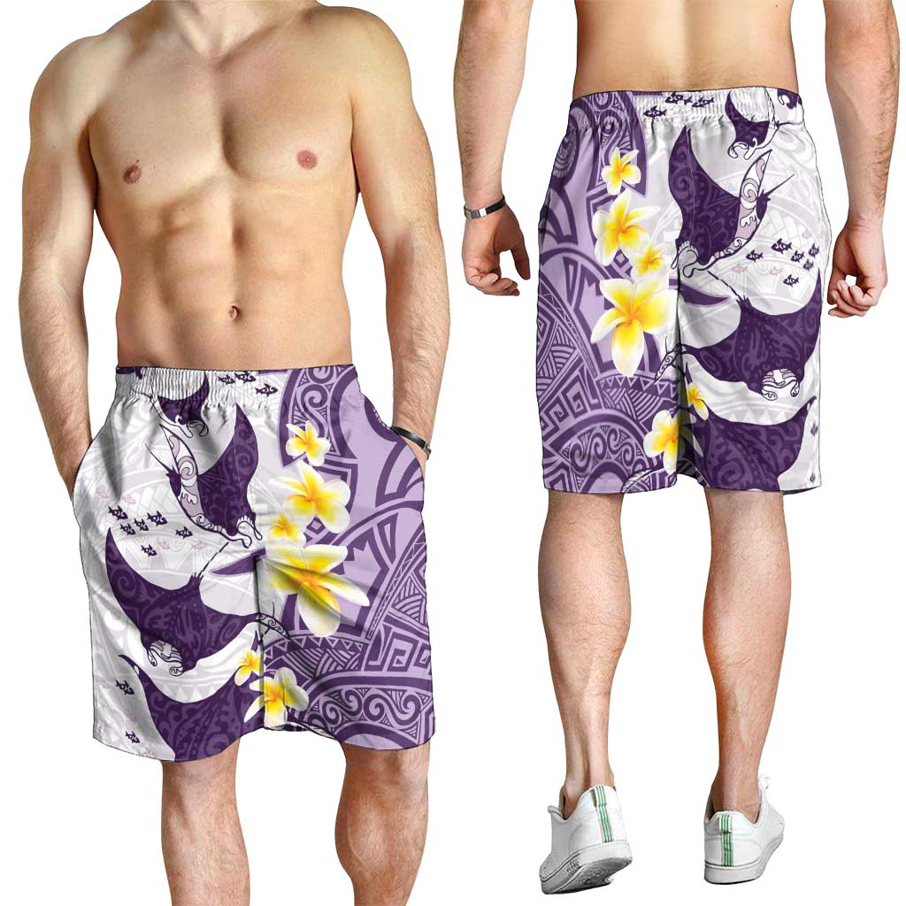 Maori Manta Ray Plumeria Deep Purple Shorts for Men LT01 - Polynesian Pride