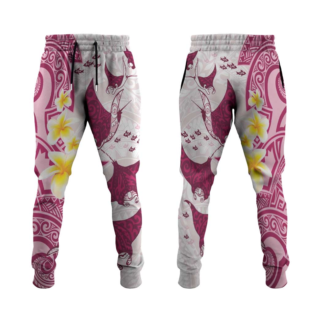 Maori Manta Ray Plumeria Royal Pink Jogger Pants LT01 Pink - Polynesian Pride