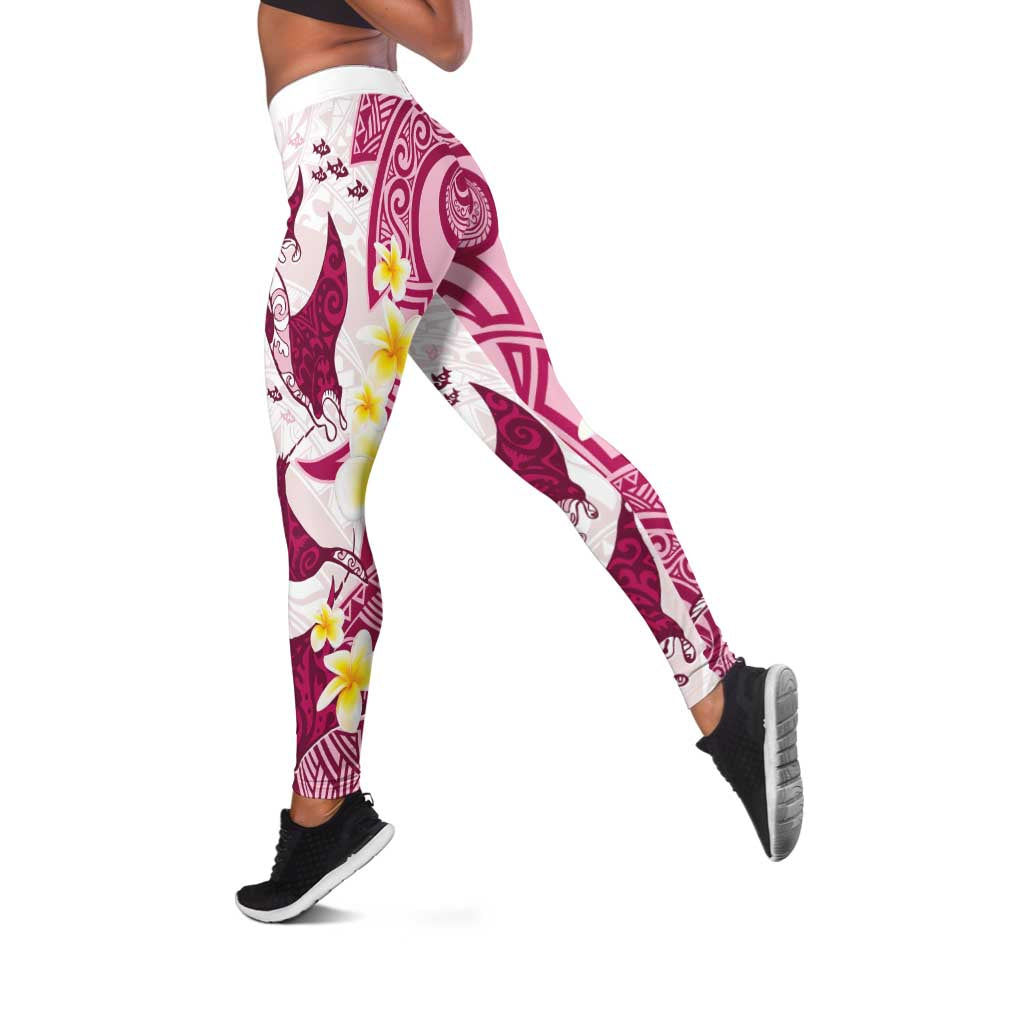Maori Manta Ray Plumeria Royal Pink Leggings LT01 Pink - Polynesian Pride