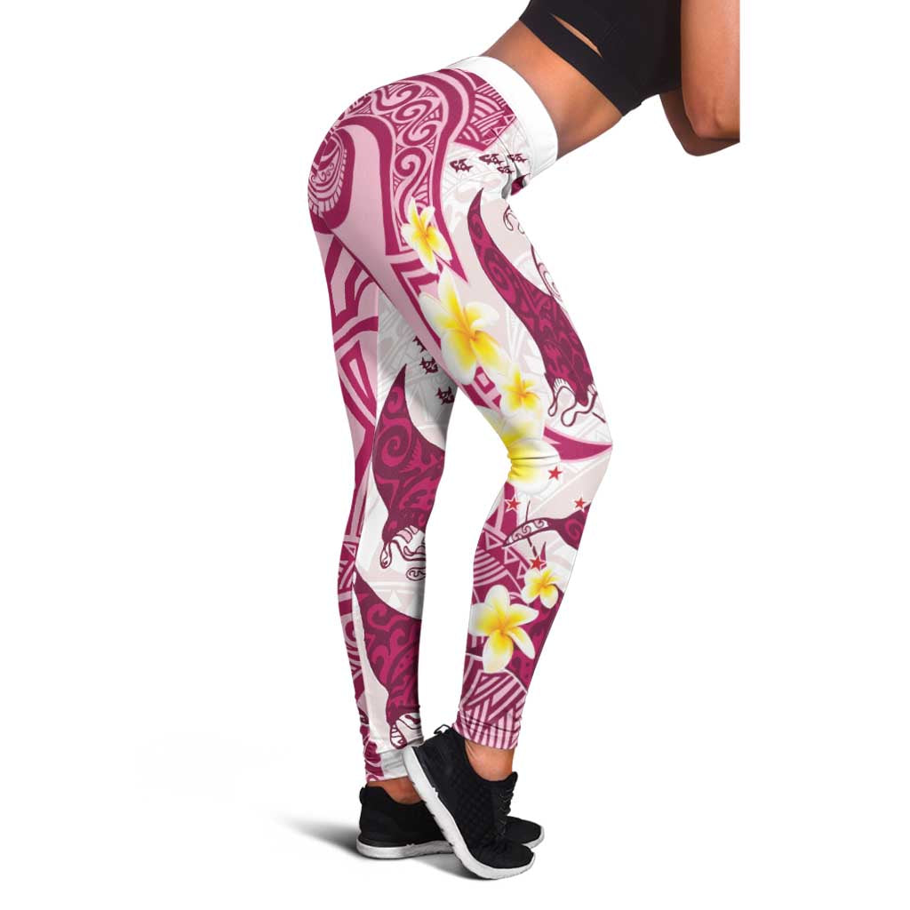 Maori Manta Ray Plumeria Royal Pink Leggings LT01 - Polynesian Pride