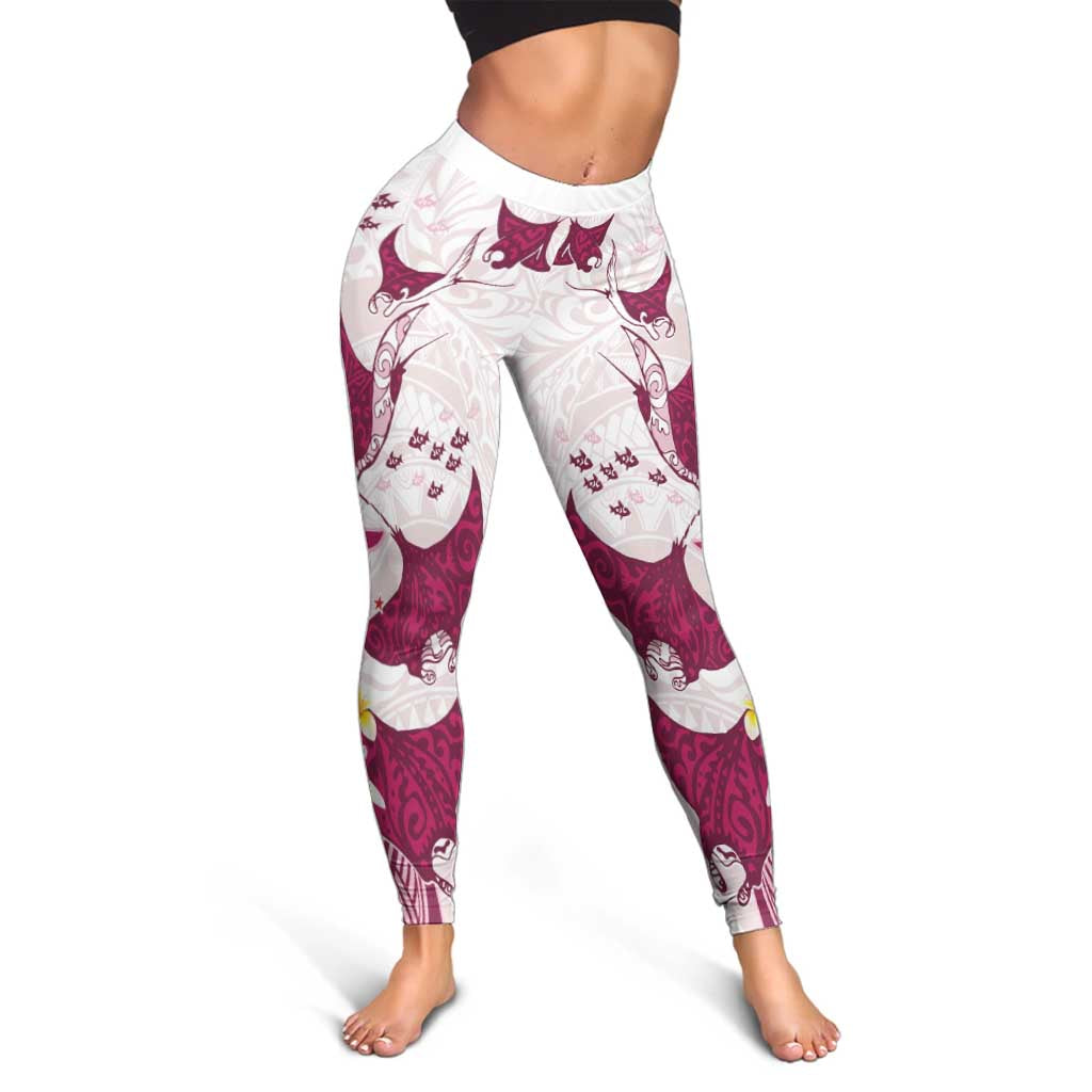 Maori Manta Ray Plumeria Royal Pink Leggings LT01 - Polynesian Pride