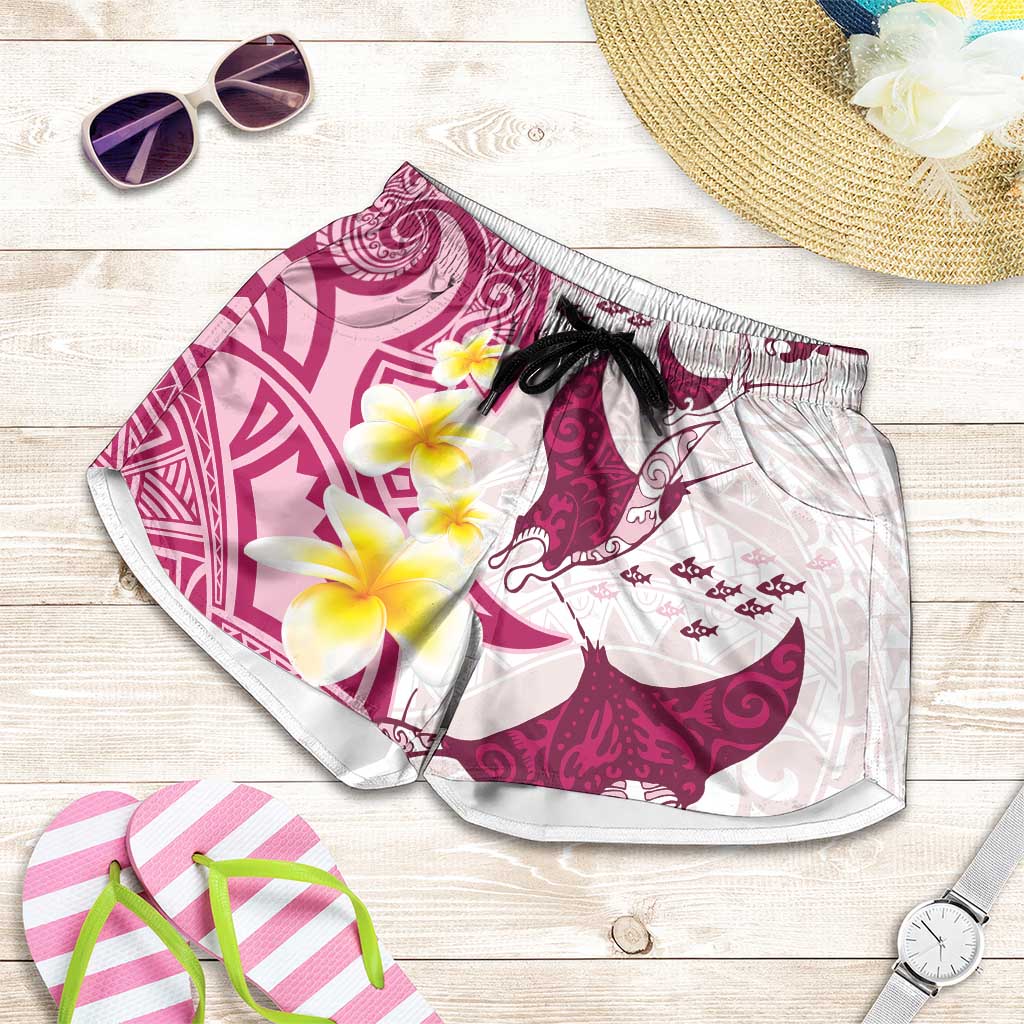 Maori Manta Ray Plumeria Royal Pink Shorts for Women LT01 Pink - Polynesian Pride
