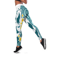 Maori Manta Ray Plumeria Teal Leggings - Polynesian Ocean Design LT01 Teal - Polynesian Pride
