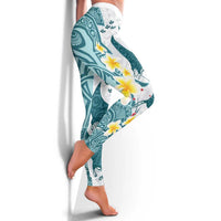 Maori Manta Ray Plumeria Teal Leggings - Polynesian Ocean Design LT01 - Polynesian Pride