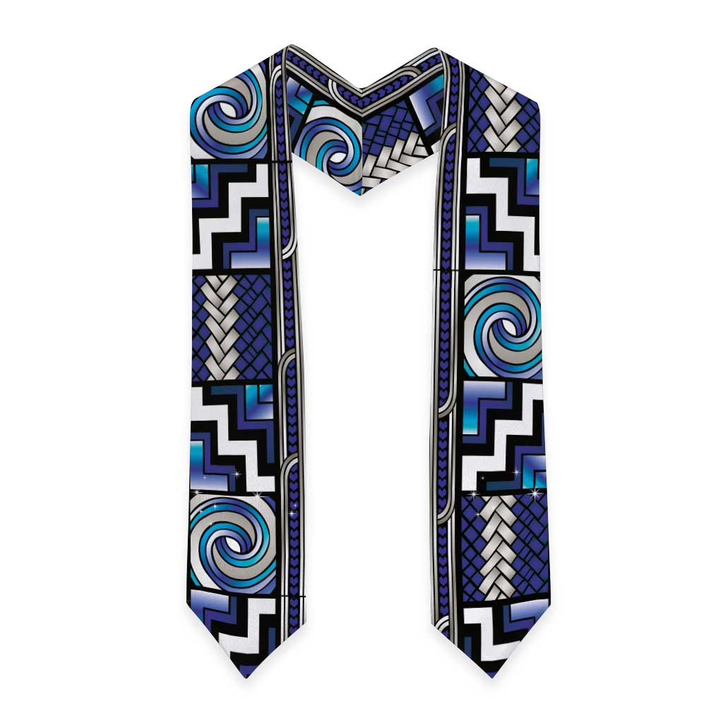 Maori Matariki Graduation Stole Blue Galaxy Aesthetic Koru Art LT01 - Polynesian Pride