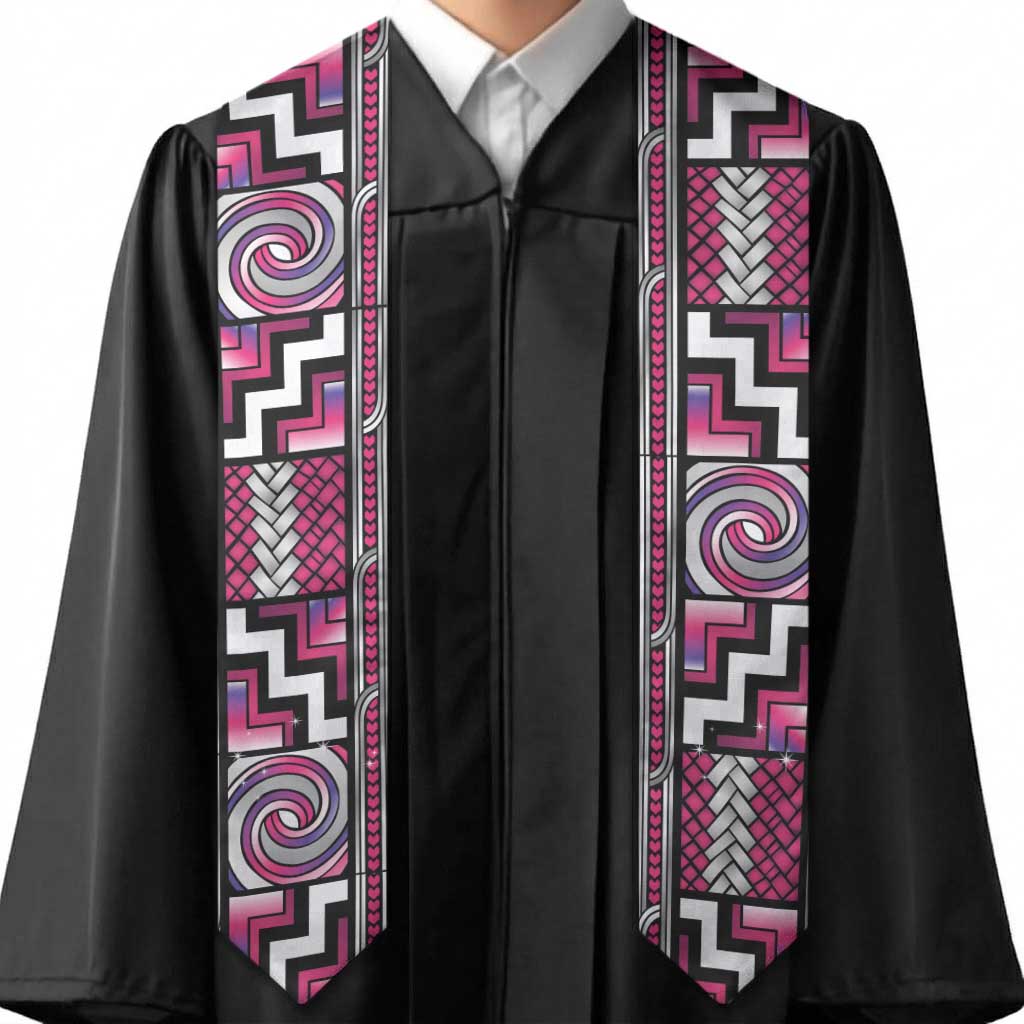 Maori Matariki Graduation Stole Pink Galaxy Aesthetic Koru Art LT01 - Polynesian Pride
