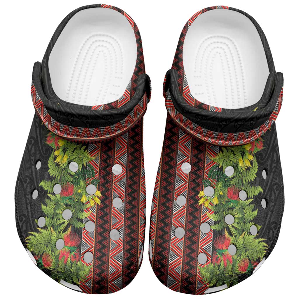 Maori Tukutuku Clogs Shoes with Ferns Pohutukawa and Kowhai Tribal Moko Patterns LT03 Multicolor - Polynesian Pride