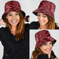 Maroon Aloha Hawaii Bucket Hat Hawaiian Kakau Ohia Lehua Lei - Polynesian Pride