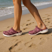 Maroon Aloha Hawaii Clogs Shoes Hawaiian Kakau Ohia Lehua Lei - Polynesian Pride