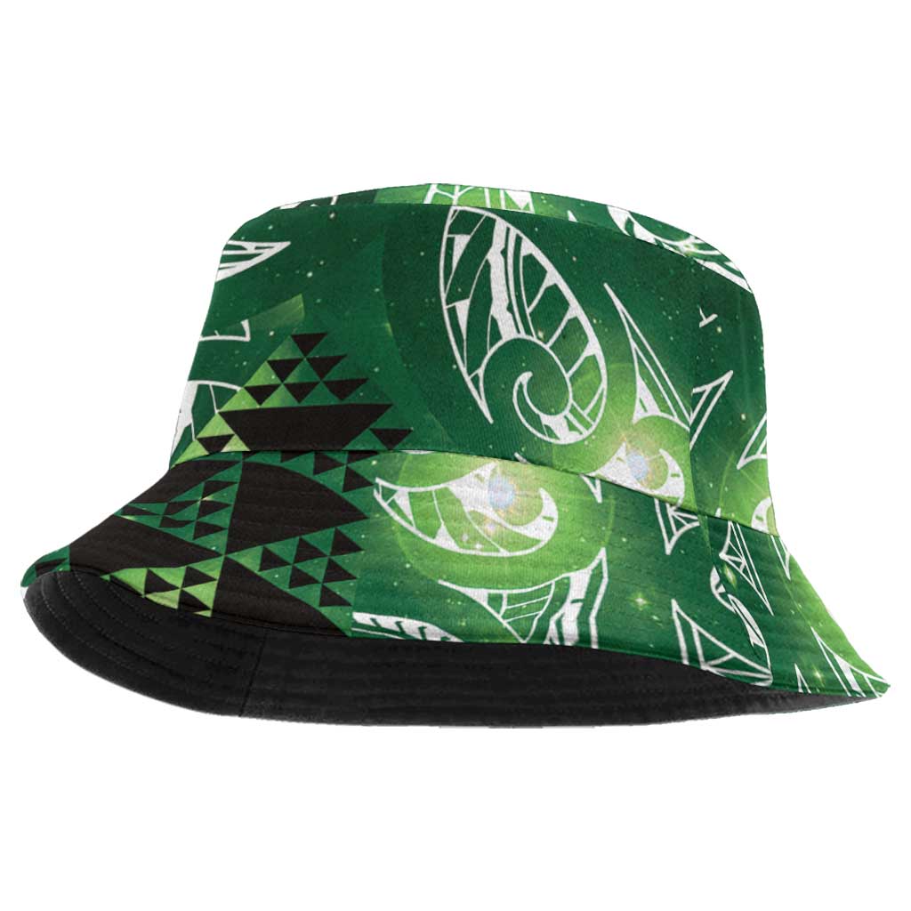 Matariki New Zealand Bucket Hat NZ Niho Taniwha Maori New Year Green Galaxy