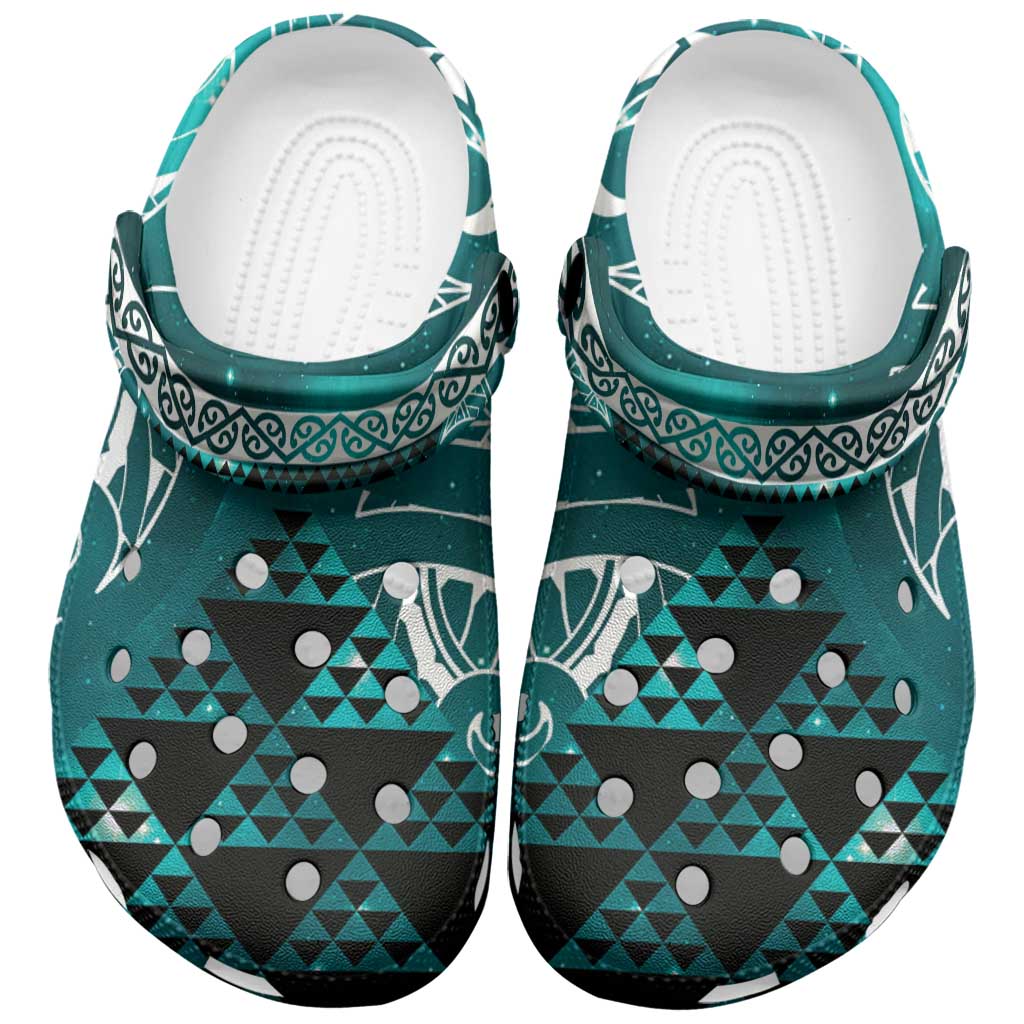 Matariki New Zealand Clogs Shoes NZ Niho Taniwha Maori New Year Cyan Galaxy LT14 Cyan - Polynesian Pride