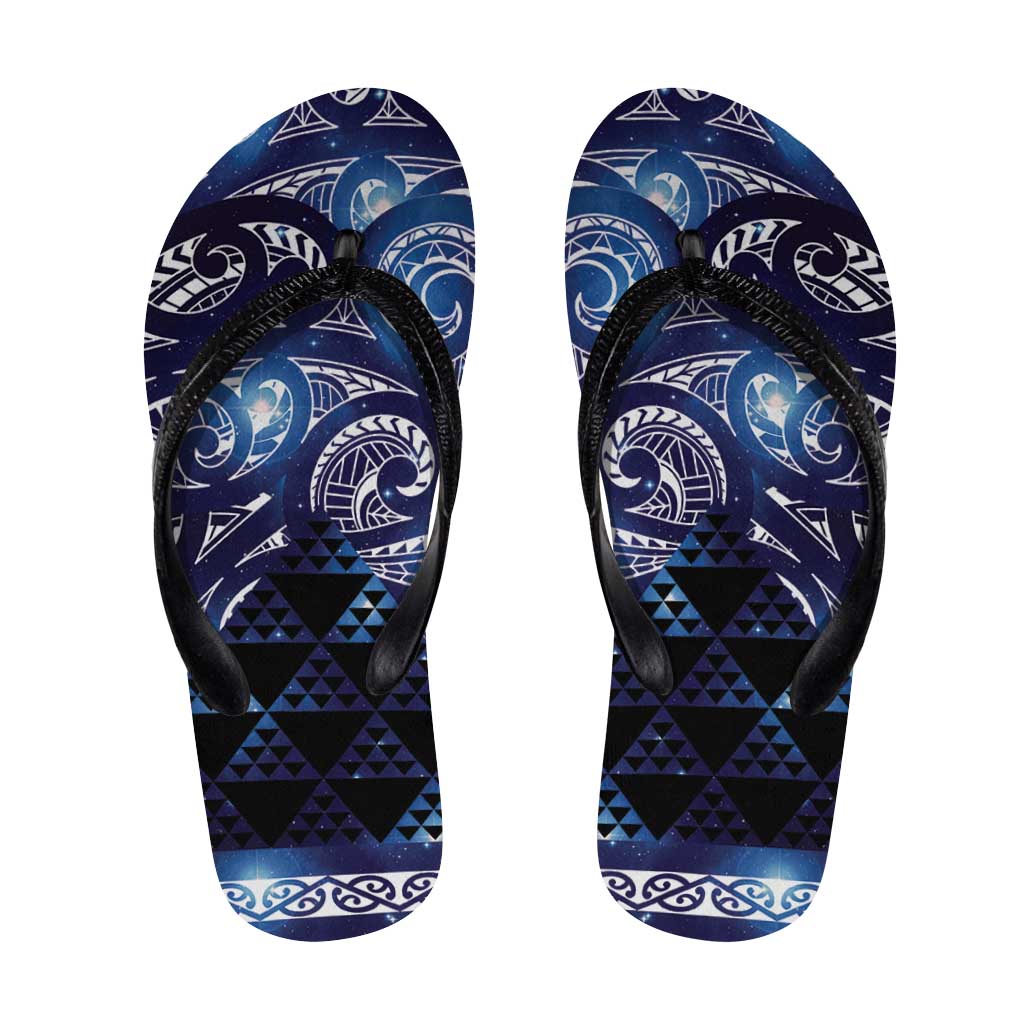 Matariki New Zealand Flip Flops NZ Niho Taniwha Maori New Year Blue Galaxy