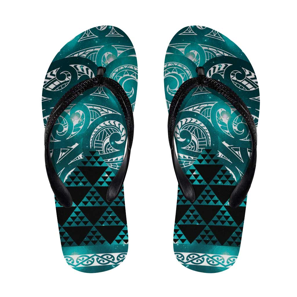 Matariki New Zealand Flip Flops NZ Niho Taniwha Maori New Year Cyan Galaxy