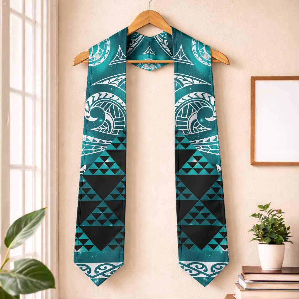 Matariki New Zealand Graduation Stole NZ Niho Taniwha Maori New Year Cyan Galaxy