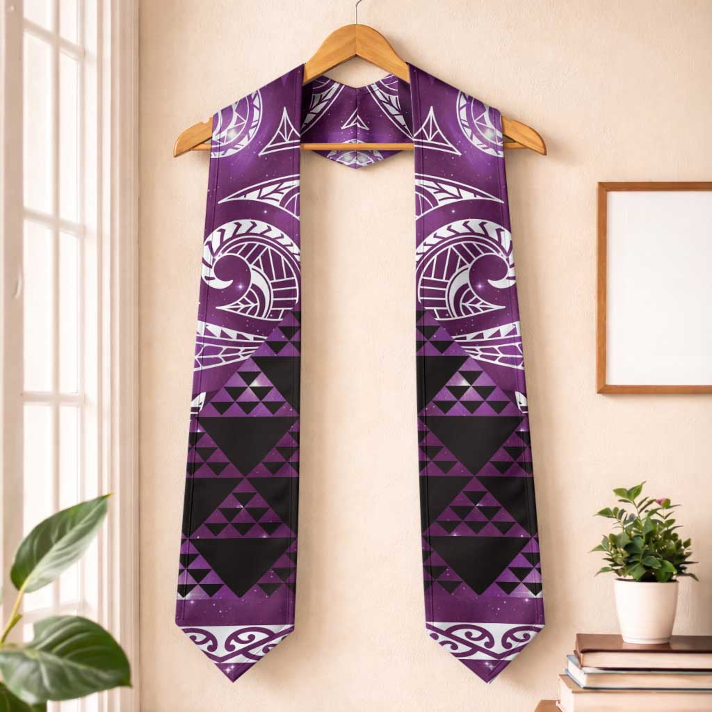 Matariki New Zealand Graduation Stole NZ Niho Taniwha Maori New Year Purple Galaxy LT14 One Size Purple - Polynesian Pride