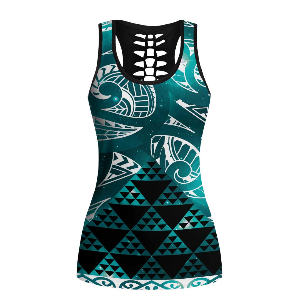 Matariki New Zealand Hollow Tank Top NZ Niho Taniwha Maori New Year Cyan Galaxy LT14 Female Cyan - Polynesian Pride