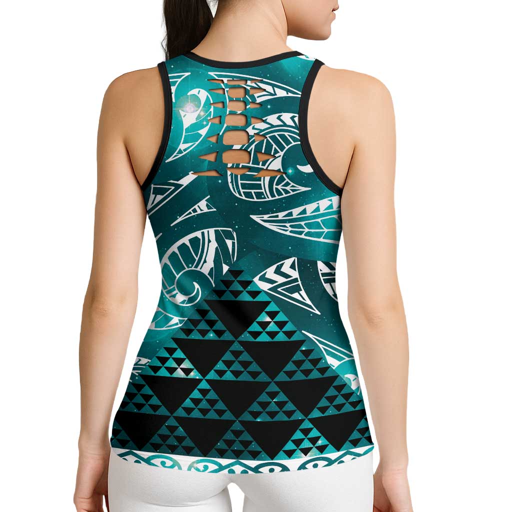 Matariki New Zealand Hollow Tank Top NZ Niho Taniwha Maori New Year Cyan Galaxy LT14 - Polynesian Pride