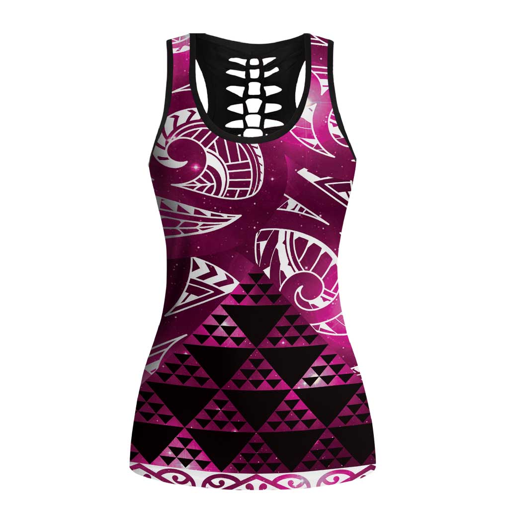 Matariki New Zealand Hollow Tank Top NZ Niho Taniwha Maori New Year Pink Galaxy LT14 Female Pink - Polynesian Pride