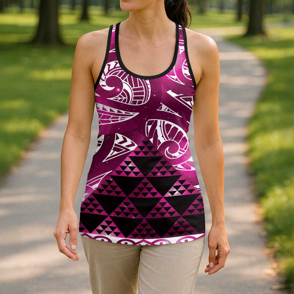 Matariki New Zealand Hollow Tank Top NZ Niho Taniwha Maori New Year Pink Galaxy LT14 - Polynesian Pride