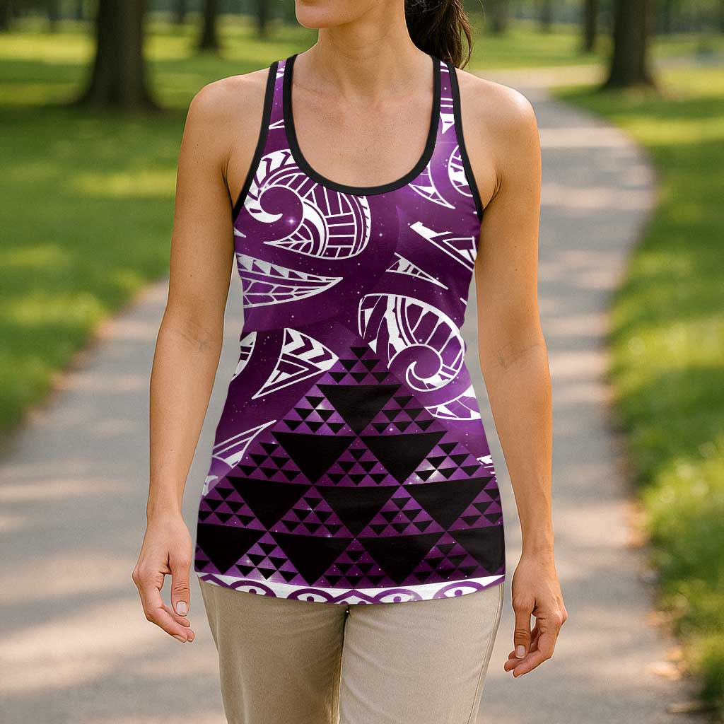 Matariki New Zealand Hollow Tank Top NZ Niho Taniwha Maori New Year Purple Galaxy LT14 - Polynesian Pride