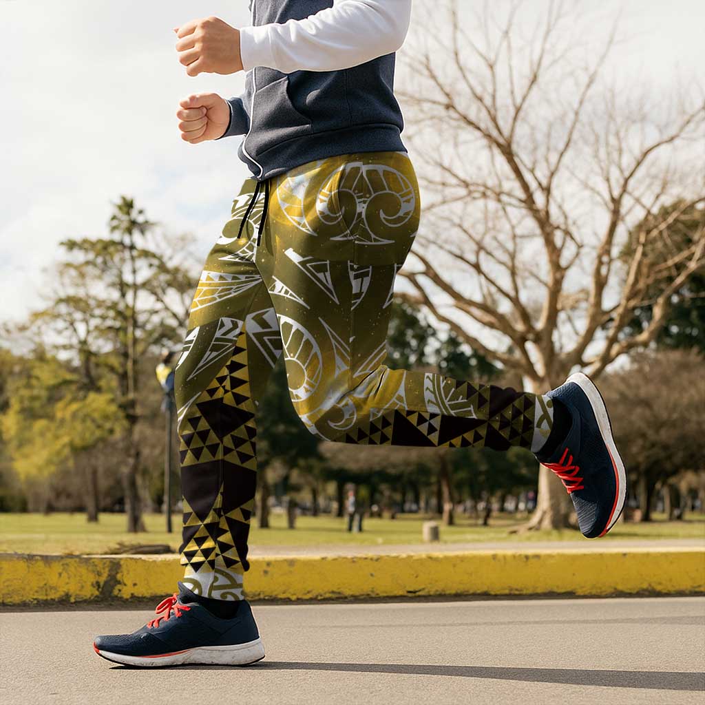 Matariki New Zealand Jogger Pants NZ Niho Taniwha Maori New Year Yellow Galaxy