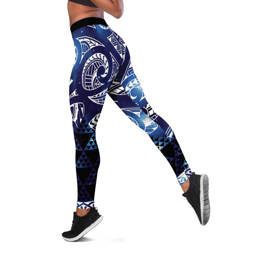 Matariki New Zealand Leggings NZ Niho Taniwha Maori New Year Blue Galaxy