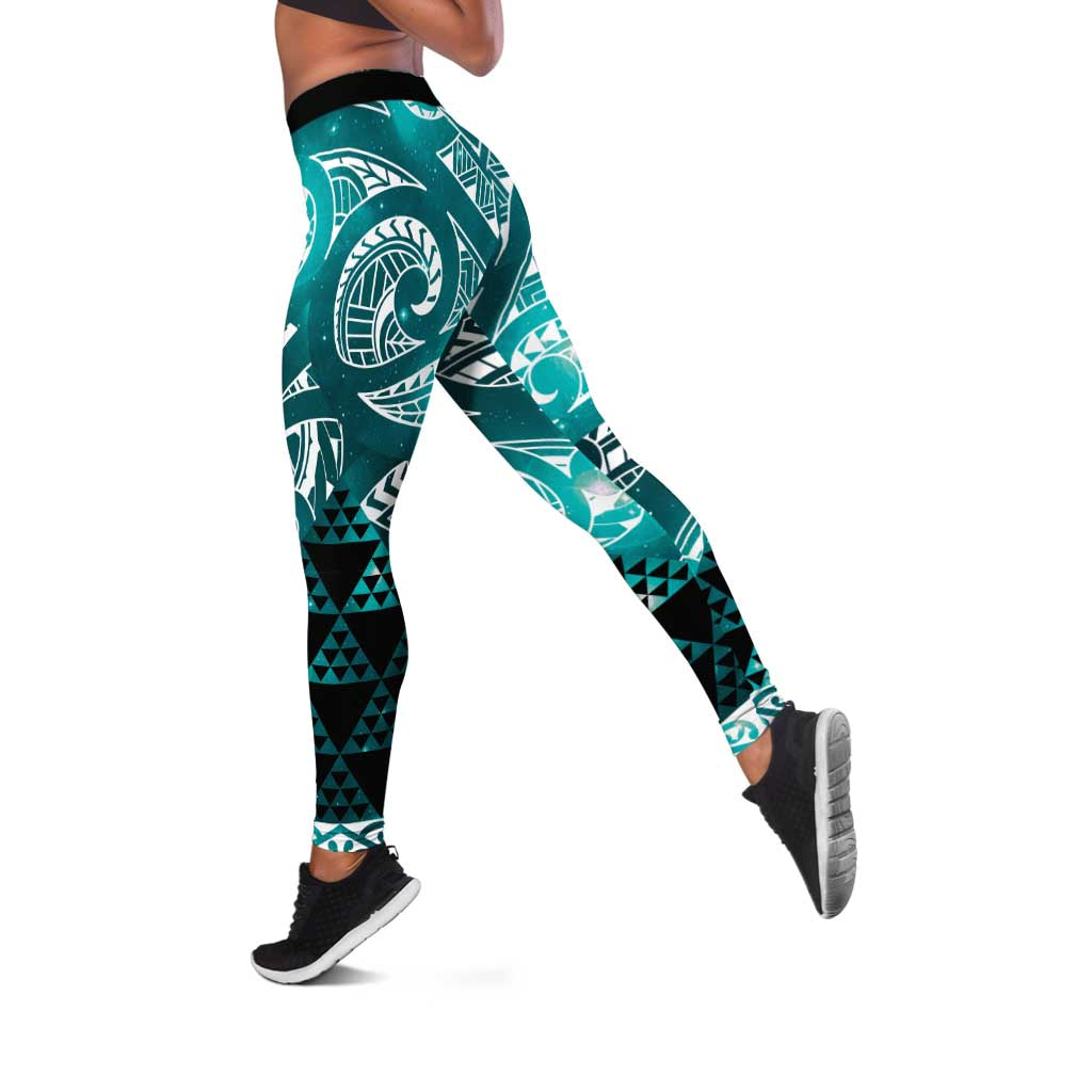Matariki New Zealand Leggings NZ Niho Taniwha Maori New Year Cyan Galaxy