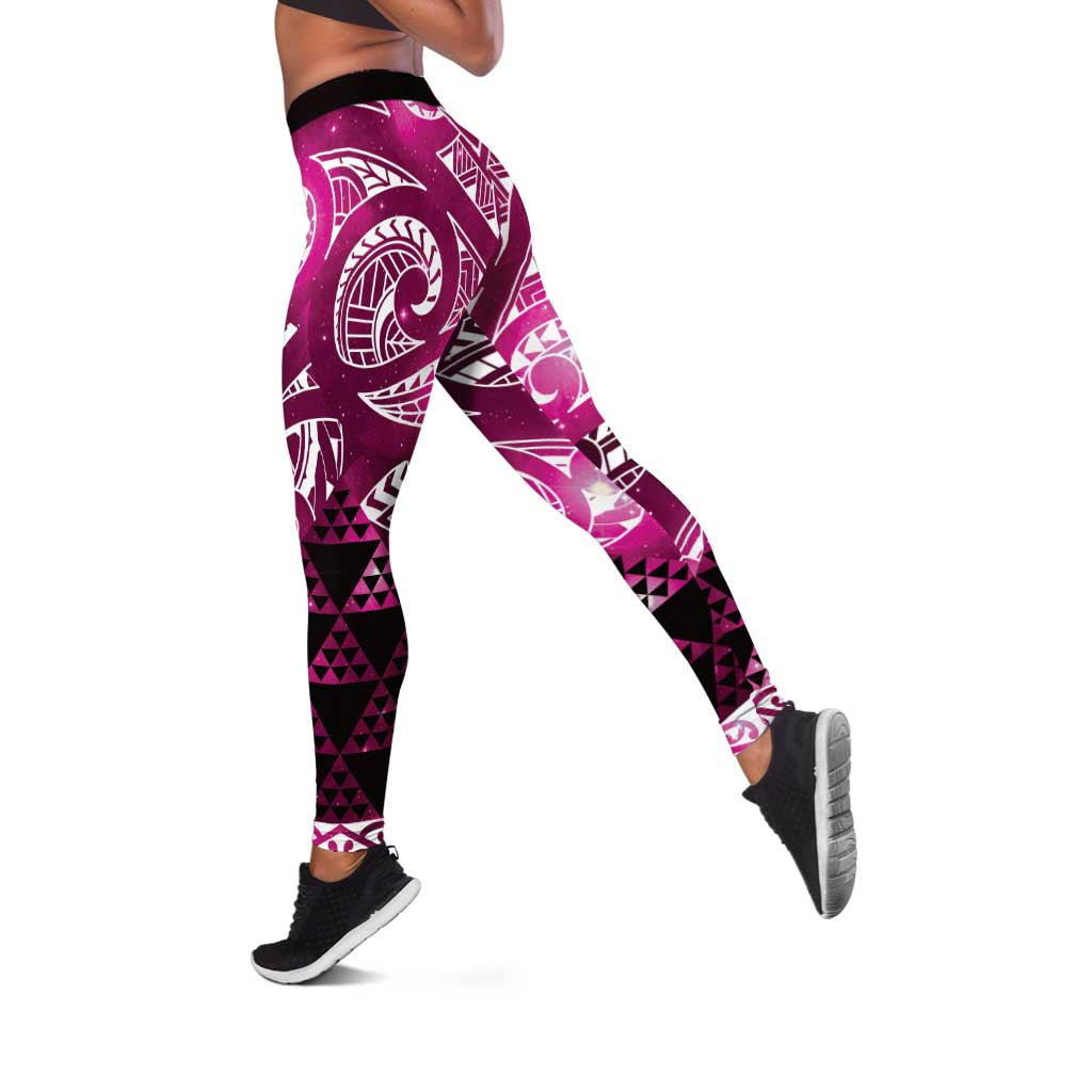 Matariki New Zealand Leggings NZ Niho Taniwha Maori New Year Pink Galaxy