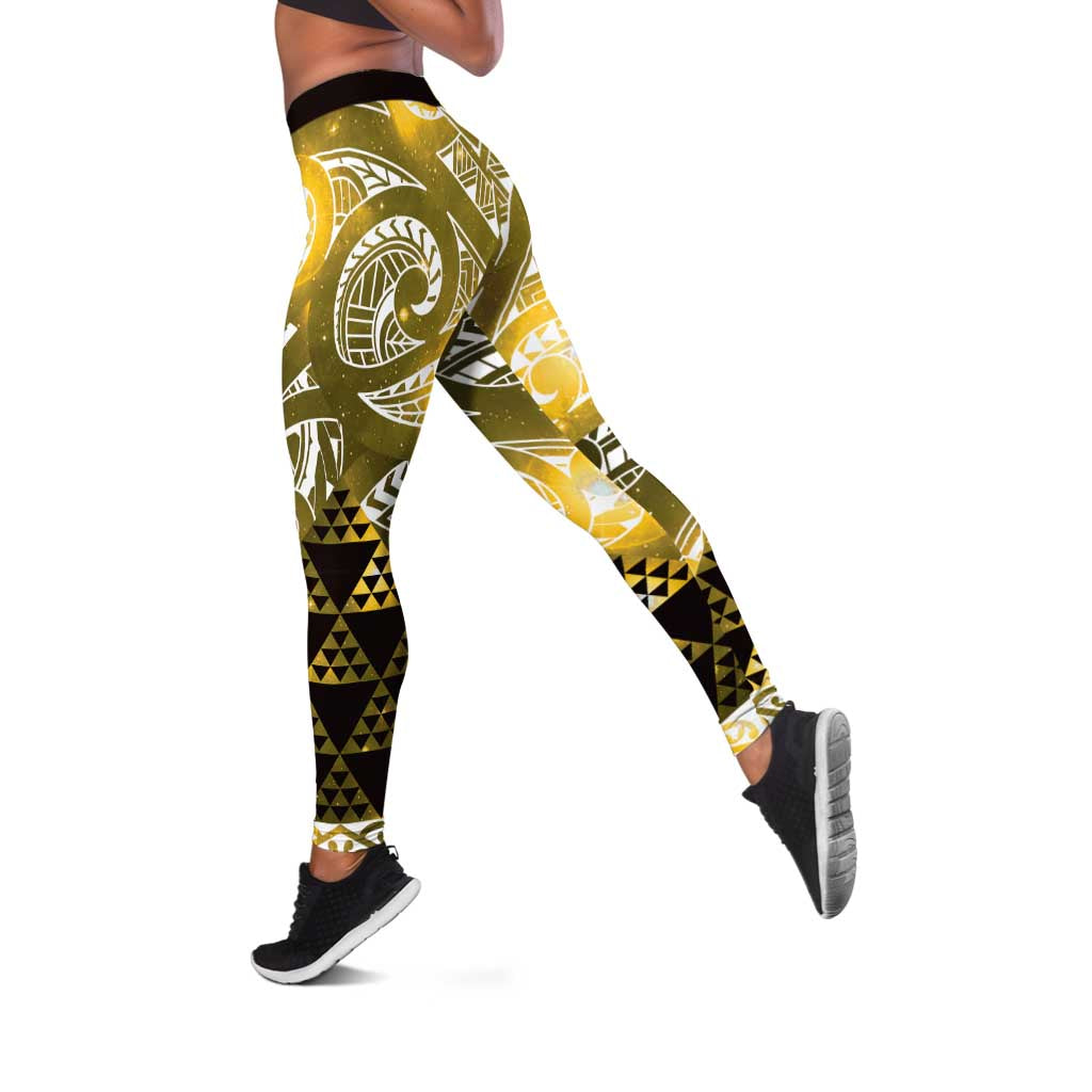 Matariki New Zealand Leggings NZ Niho Taniwha Maori New Year Yellow Galaxy