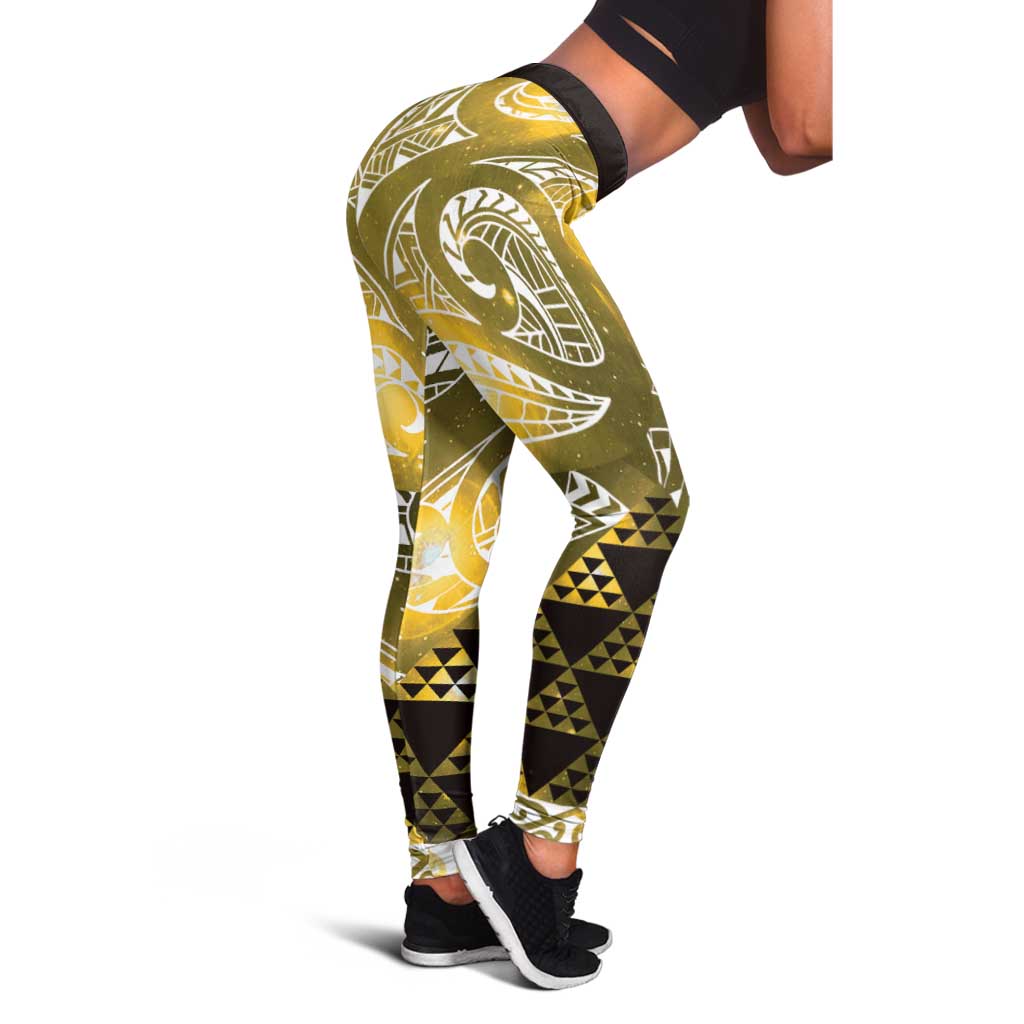 Matariki New Zealand Leggings NZ Niho Taniwha Maori New Year Yellow Galaxy