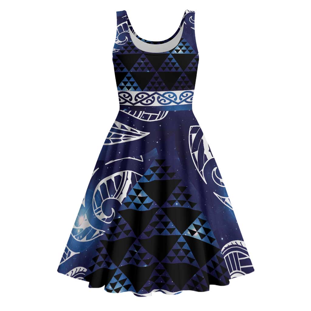 Matariki New Zealand Midi Dress NZ Niho Taniwha Maori New Year Blue Galaxy
