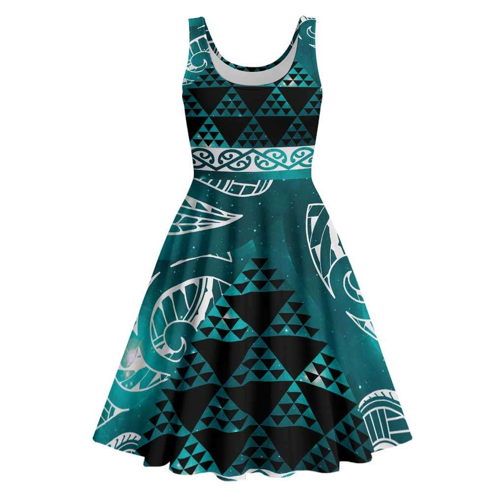 Matariki New Zealand Midi Dress NZ Niho Taniwha Maori New Year Cyan Galaxy