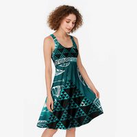 Matariki New Zealand Midi Dress NZ Niho Taniwha Maori New Year Cyan Galaxy LT14 - Polynesian Pride