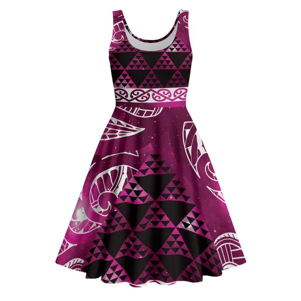 Matariki New Zealand Midi Dress NZ Niho Taniwha Maori New Year Pink Galaxy
