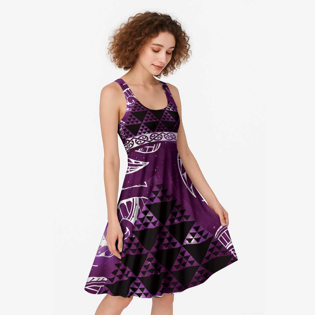 Matariki New Zealand Midi Dress NZ Niho Taniwha Maori New Year Purple Galaxy LT14 - Polynesian Pride