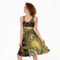 Matariki New Zealand Midi Dress NZ Niho Taniwha Maori New Year Yellow Galaxy LT14 - Polynesian Pride