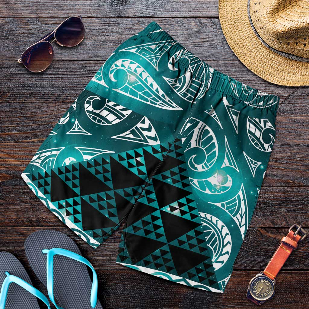 Matariki New Zealand Shorts for Men NZ Niho Taniwha Maori New Year Cyan Galaxy LT14 Cyan - Polynesian Pride