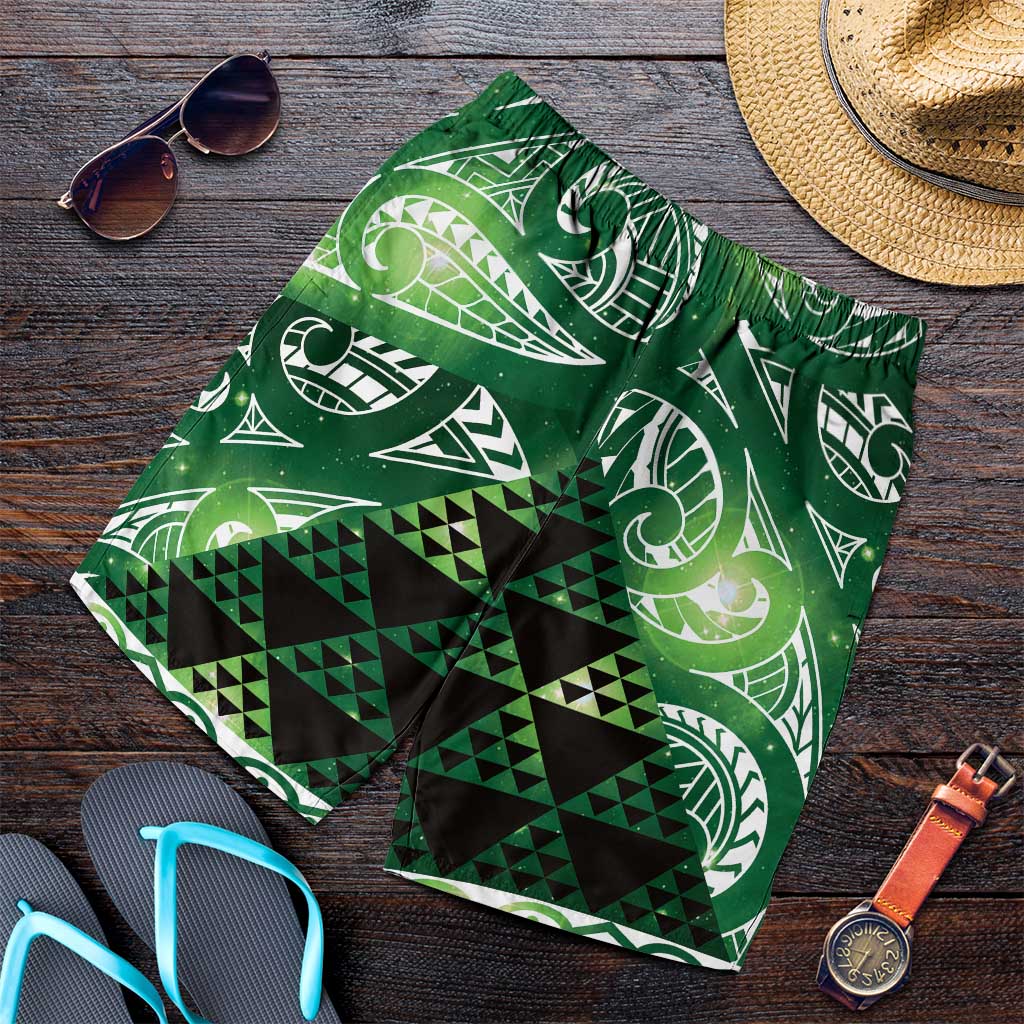 Matariki New Zealand Shorts for Men NZ Niho Taniwha Maori New Year Green Galaxy LT14 Green - Polynesian Pride