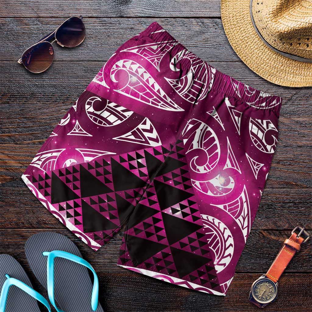 Matariki New Zealand Shorts for Men NZ Niho Taniwha Maori New Year Pink Galaxy