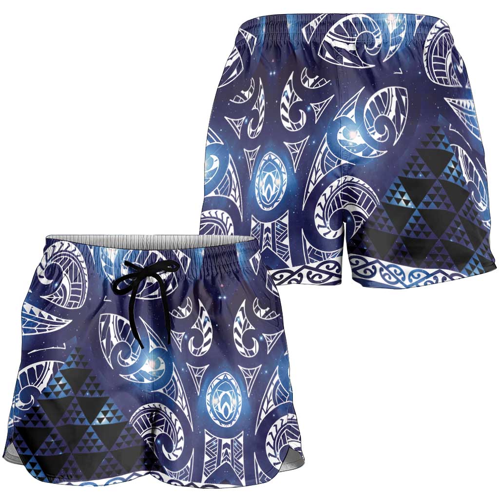 Matariki New Zealand Shorts for Women NZ Niho Taniwha Maori New Year Blue Galaxy LT14 - Polynesian Pride