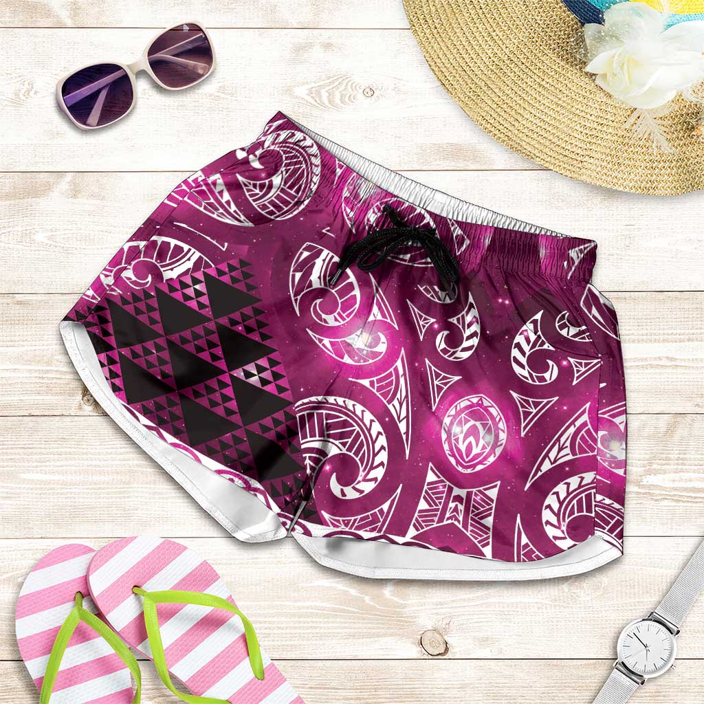 Matariki New Zealand Shorts for Women NZ Niho Taniwha Maori New Year Pink Galaxy LT14 Pink - Polynesian Pride